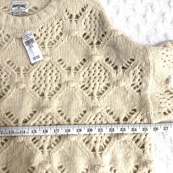 NEW American Eagle Cream Oversized Pointelle Crewneck Boho Sweater XL - Picture 8 of 8